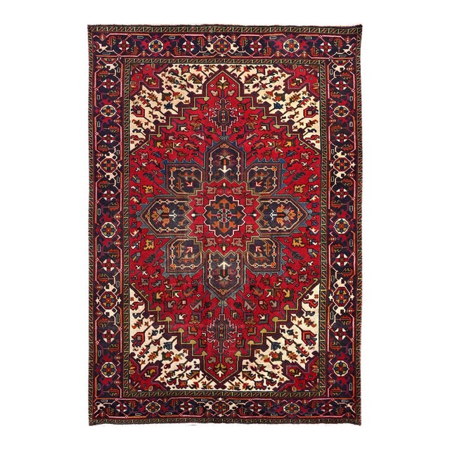 1960s Red Semi Antique Persian Heriz Rug For Sale