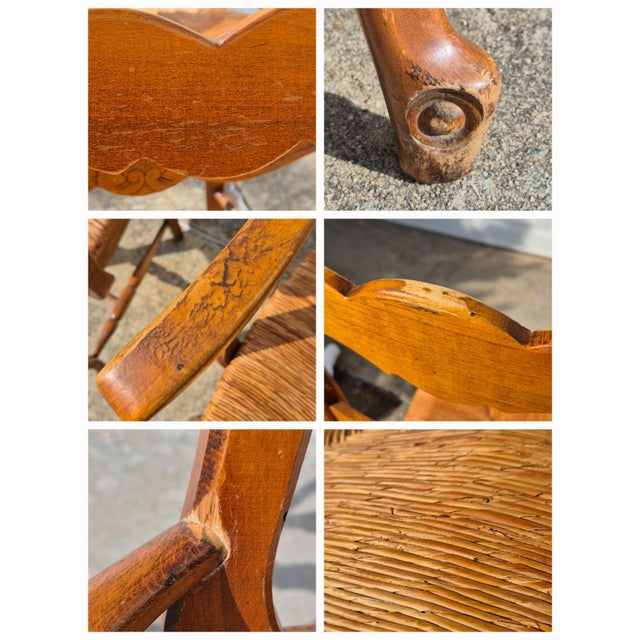 Late 20th Century Pierre Deux French Country Style Ladder Back Rush Seat Chairs, Set of 5 For Sale - Image 12 of 13