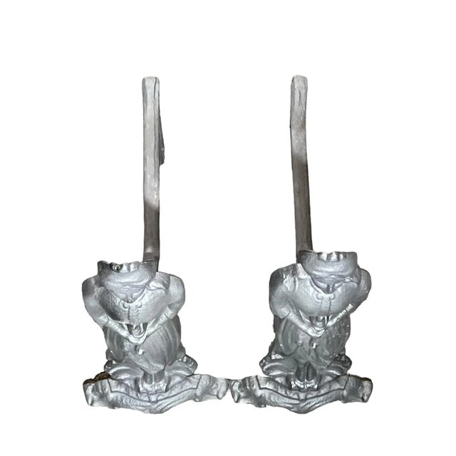 Antique Pair of Figural French Napolean III Period Black Cast Iron Fireplace Andirons, Circa 1860s For Sale - Image 4 of 6