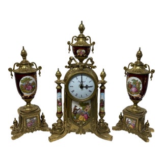 Imperial Clock and Urn Set - Red Romeo and Juliet For Sale