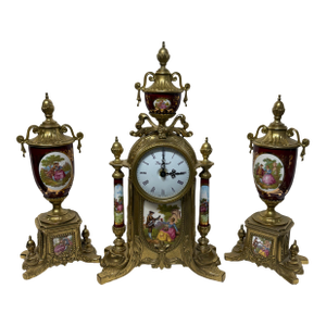 Imperial Clock and Urn Set - Red Romeo and Juliet