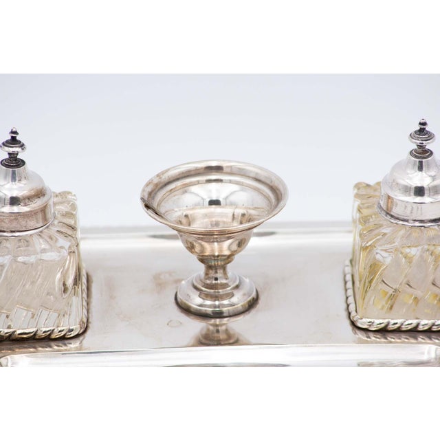 Silver Silver Inkwell with Cut Glass Tanks, Set of 8 For Sale - Image 8 of 9