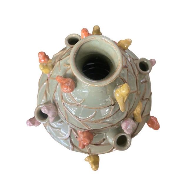 Vintage Italian Hand-Painted Ceramic Bird Tulipiere & Bud Vase For Sale - Image 4 of 11