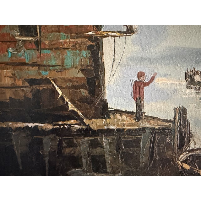 1960s 1960s Maritime Harbor Scene Oil Painting For Sale - Image 5 of 7