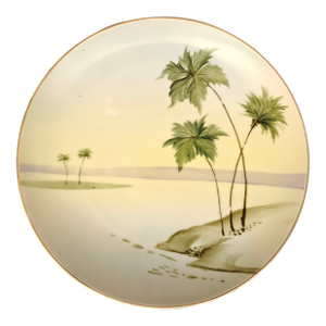 Antique Japanese Hand-Painted Porcelain Cabinet Plate-Palm Tree Island Scene-C. 1910