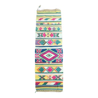 1970s Vintage Handmade Wool Cotton Pink Green Runner Rug For Sale