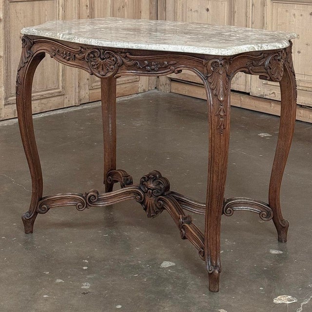 French Antique French Louis XV Marble Top Center Table For Sale - Image 3 of 18