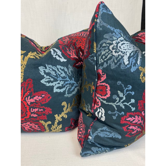 Nina Campbell “Coromandel” in Blue/Red/Neutral 22” PillowsA Pair