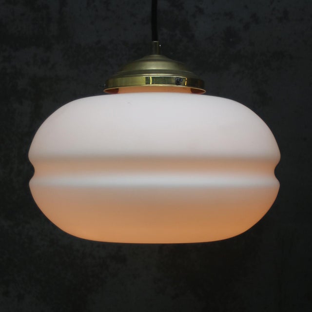 Mid-Century White Matte Opaline Glass and Brass Pendant Lights For Sale - Image 4 of 9