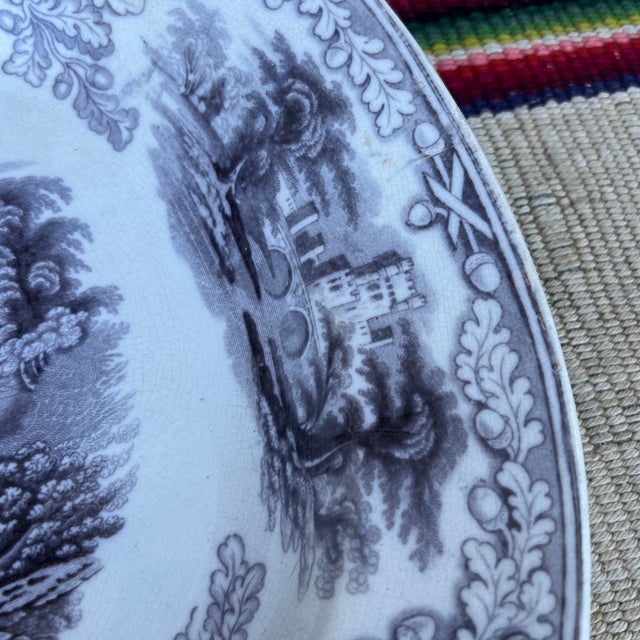 Antique English Staffordshire Mulberry Transfer Decorated Platter “Haddon”, Circa 1840s For Sale - Image 4 of 12