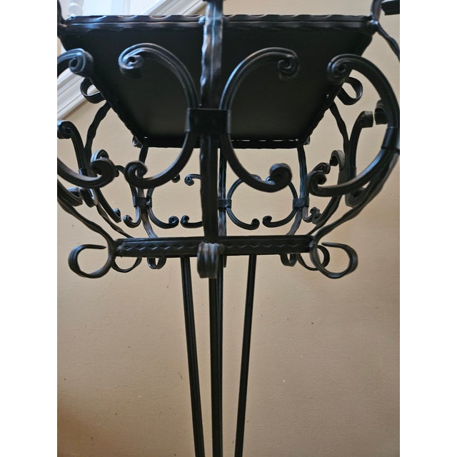 Metal Vintage Mid-Century Ornamental T Iron Plant Stand For Sale - Image 7 of 9