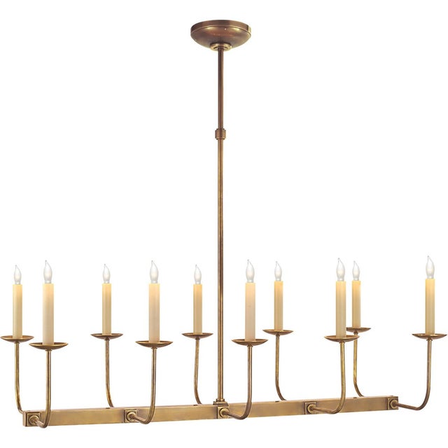 Modern Chapman & Myers for Visual Comfort Signature Linear Branched Chandelier in Hand-Rubbed Antique Brass For Sale - Image 3 of 4