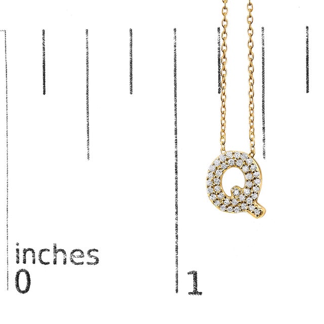 Early 21st Century 10K Yellow Gold Diamond Accent "Q" Initial Bubble Pendant Necklace For Sale - Image 5 of 5