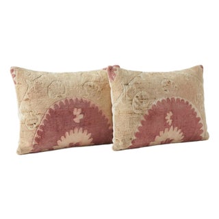 Embroidered Suzani Lumbar Pillow Cover 16'' X 24'' - Set of Two For Sale