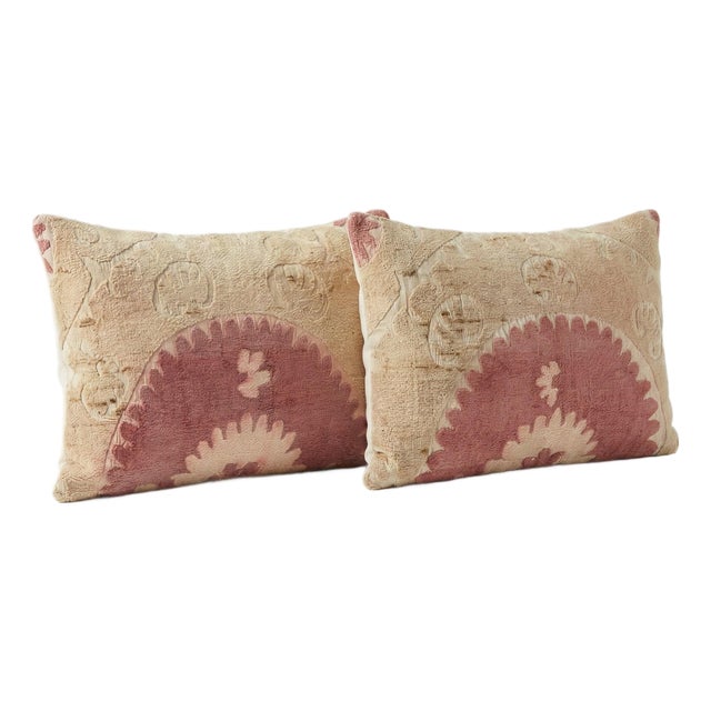 Embroidered Suzani Lumbar Pillow Cover 16'' X 24'' - Set of Two For Sale