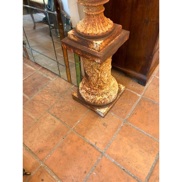 Late 19th Century Antique English Cast Iron Garden Urn on Pedestal For Sale - Image 5 of 5