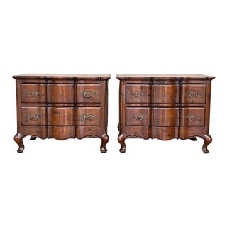 Pair of Italian Baroque Burled Walnut Chests of Nightstands For Sale