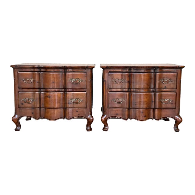 Pair of Italian Baroque Burled Walnut Chests of Nightstands For Sale