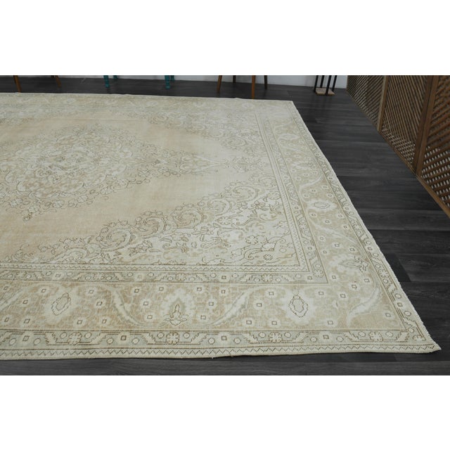 1970s Vintage Persian Handknotted Wool Beige Oversize Area Rug For Sale - Image 9 of 11