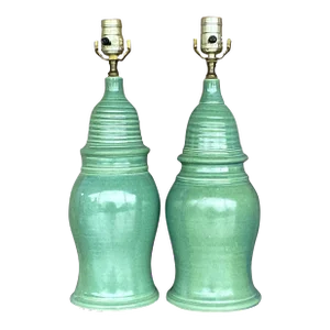 Vintage Boho Glazed Ceramic Table Lamps - a Pair