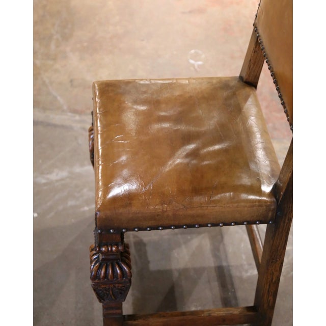19th Century English Jacobean Oak Dining Chairs With Leather, Set of 8 For Sale - Image 9 of 12