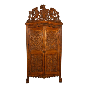 Antique 18th Century Carved Walnut Corner Cabinet House of Bourbon Spainish Royal Coat of Arms 1740