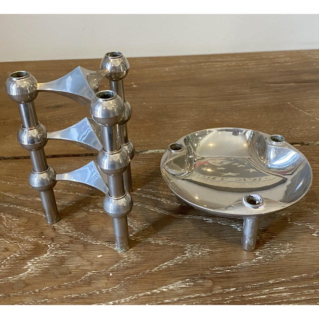 Vintage Modular Candlesticks and Bowl from Nagel, 1970, Set of 4 For Sale - Image 3 of 16