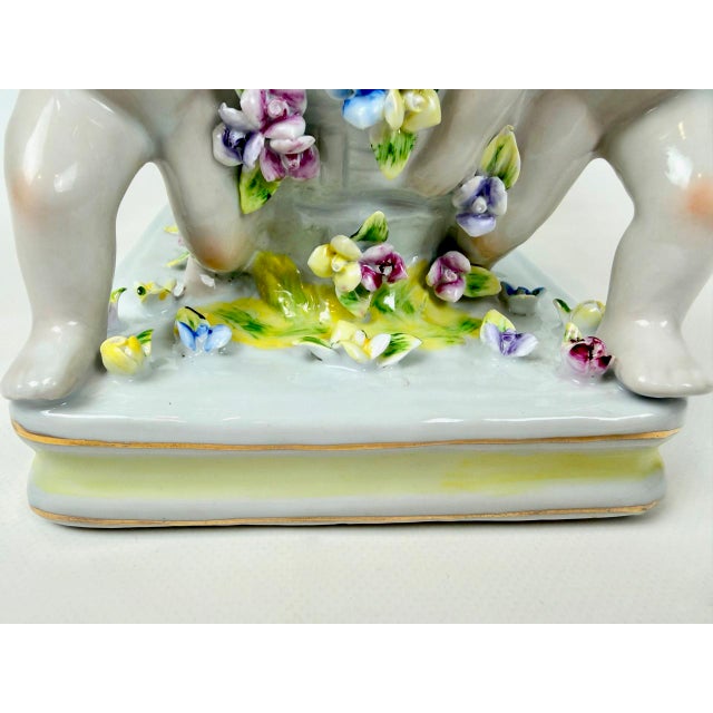 Antique 19th Century German Figural Porcelain Putti Basket or Jardiniere with Hand-Applied Flowers from Greiner & Sohne Rauenstein For Sale - Image 9 of 18