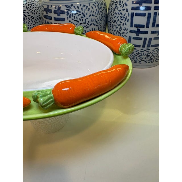 Late 20th Century Vintage Trompe L’Oeil Style Carrot Rim Serving Bowl Easter Spring Ceramic Centerpiece Dish For Sale - Image 5 of 11