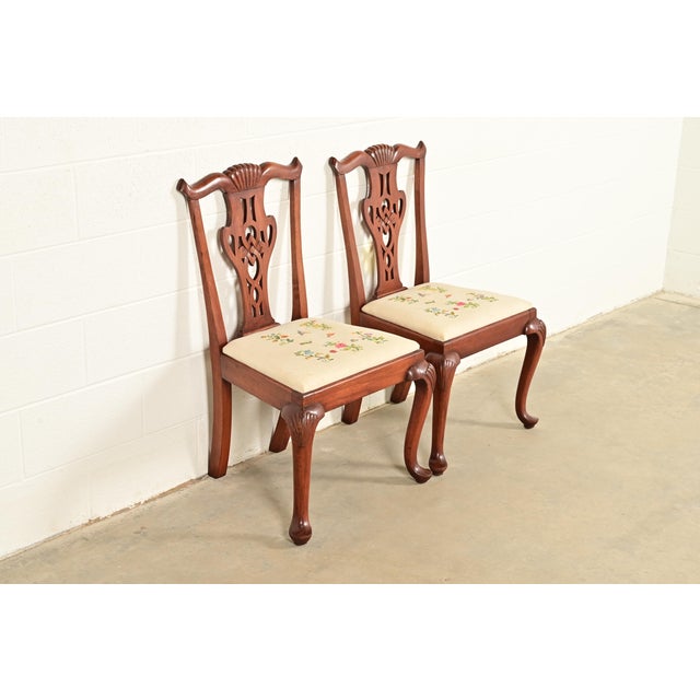 Baker Furniture Company Baker Furniture Style Georgian Carved Mahogany Side Chairs or Dining Chairs, Pair For Sale - Image 4 of 13