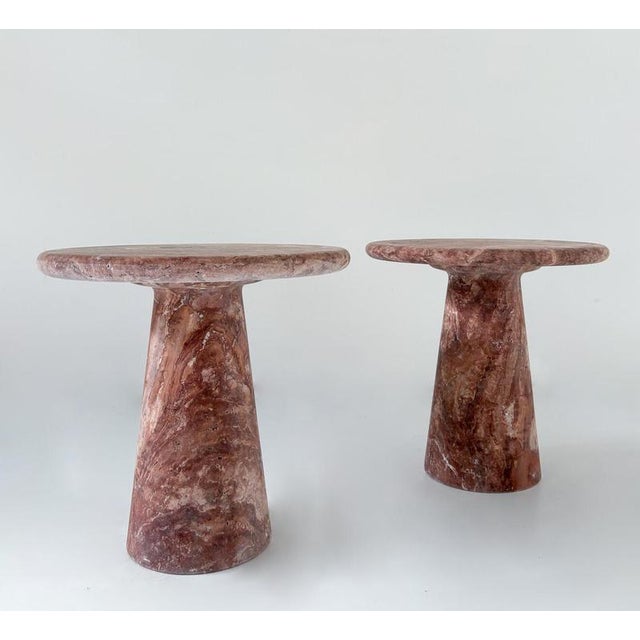 Contemporary Pair of Pink Travertine Side Tables