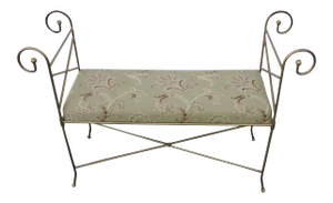 Large Vintage Painted Metal Upholstered Vanity Bench Stool