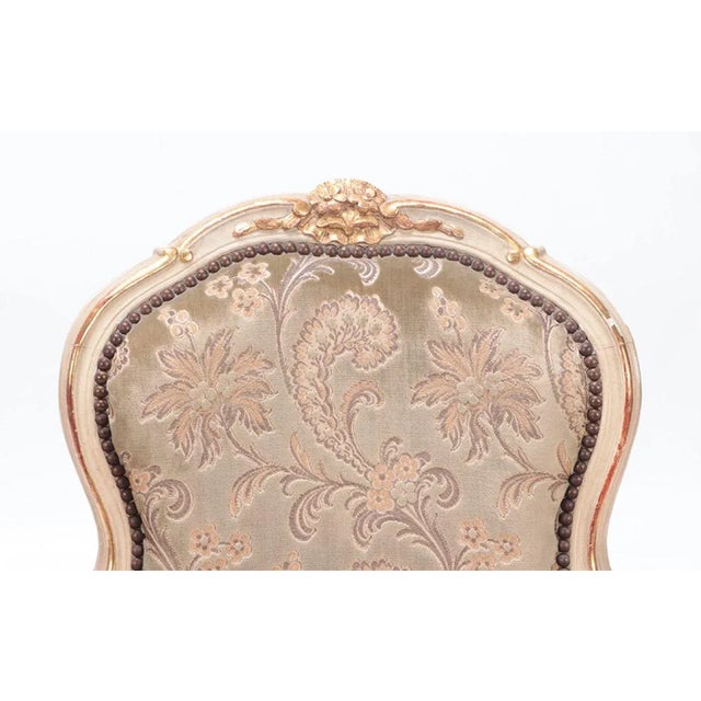 French A Gilt and Painted French Upholstered Open Armchair in the Louis XV Style Circa 1900. For Sale - Image 3 of 6
