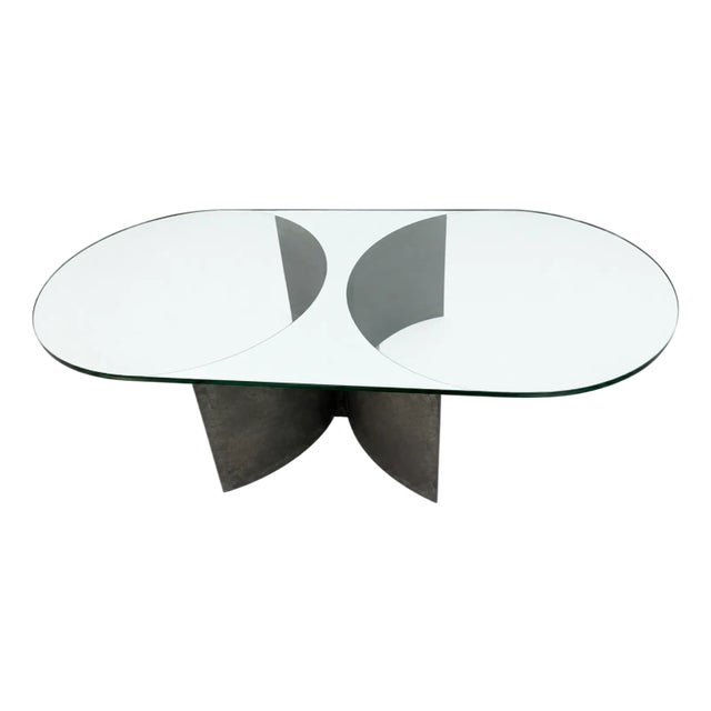 Italian Mid-Century Modern Glass and Metal Coffee Table by G Raimondi, 1970s For Sale