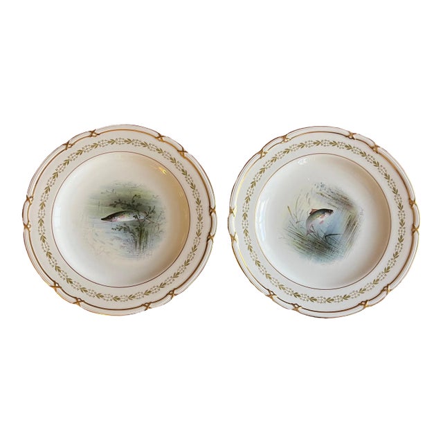 Pair Antique Copeland Spode Porcelain Fish Plates for Tiffany & Co. For Sale
