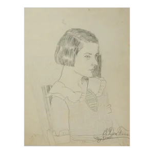 Vintage 1920's Portrait of Young Woman Pencil Drawing