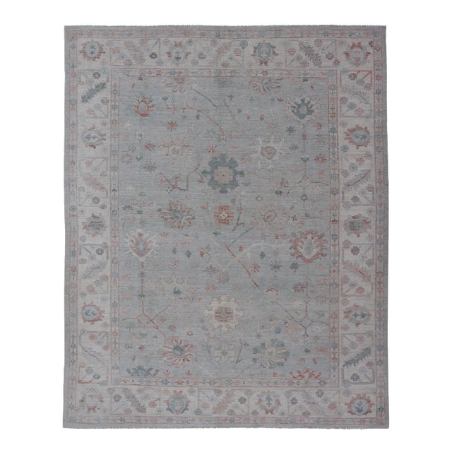 2020s Modern Tribal Oushak With Muted Background in Wool With All-Over Design For Sale