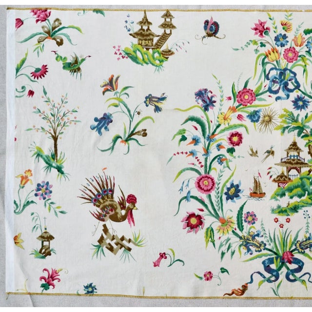Mid Century Chinoiserie Printed Cotton Fabric Sample by