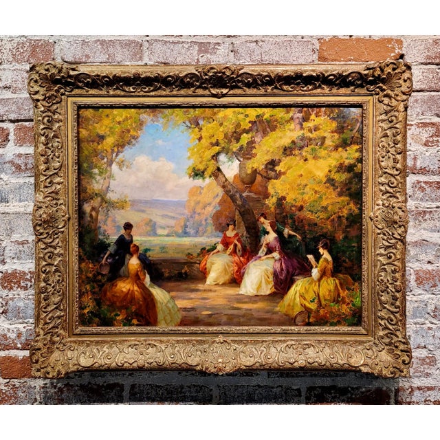 Joseph Tomanek-19th century Elegant Women Having an Outdoor Party-Oil Painting American Impressionist Oil Painting on...