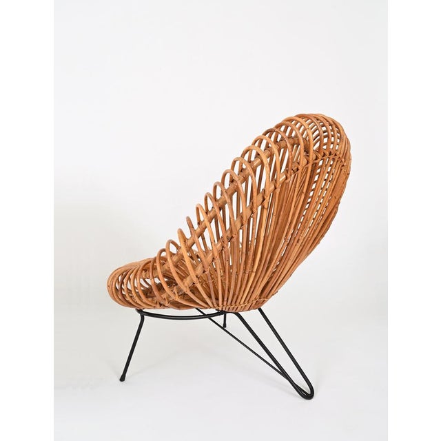 Rattan Chairs, Pouf and Mirror attributed to Janine Abraham & Dirk Jan Rol, 1960s, Set of 4 For Sale - Image 9 of 18