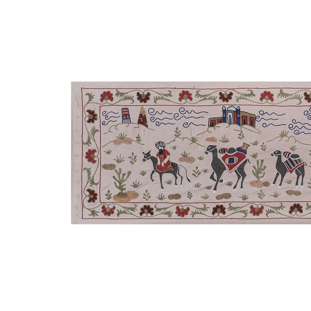 Mid-Century Modern Animal Pictorial Silk on Silk Suzani Wall Hanging Decor 1'8'' X 6'3'' For Sale - Image 3 of 10