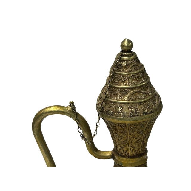 Handmade Artistic Brass Metal Color Wine Jar Shape Display Figure For Sale - Image 12 of 17