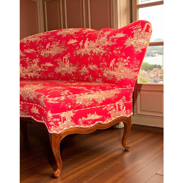 Vintage French Heritage Red Toile Louis XV Curved Loveseat Sofa For Sale - Image 12 of 13
