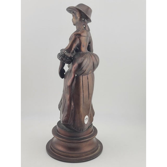 Metal Antique French Bronze Peasant Girl Figurine c.1900 Art Nouveau 8” Statue For Sale - Image 7 of 15