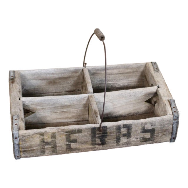 1940s Rustic Herb Wood Crate With a Handle For Sale