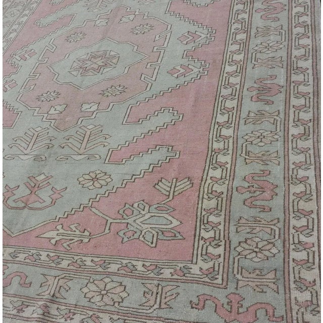 Turkish Oushak Rug in Soft Rose and Sage Green With Geometric 6'6 X 9'9 For Sale - Image 11 of 16