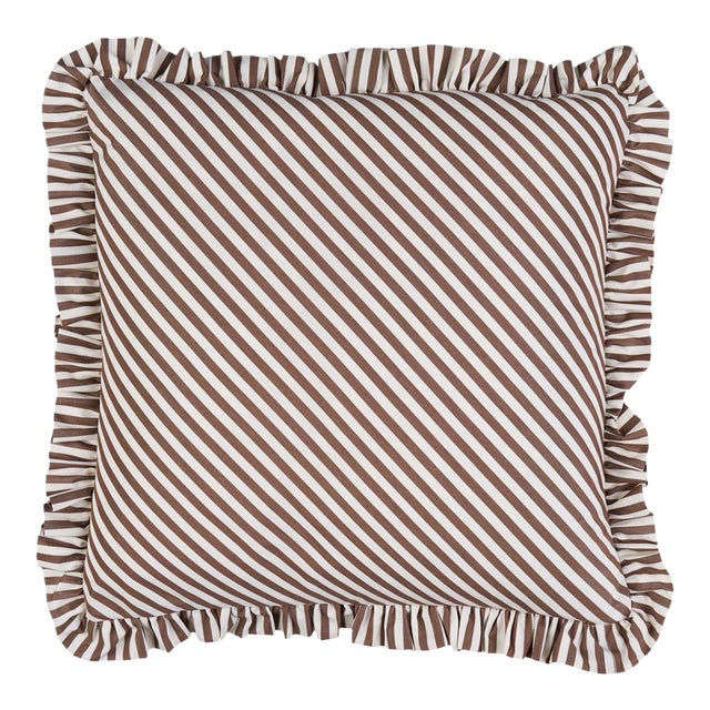 Schumacher Brigitte Stripe Pillow 22" in Brown For Sale