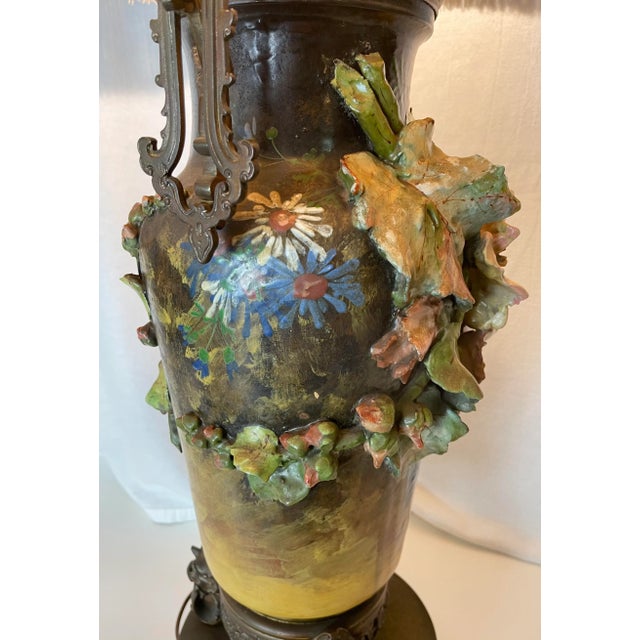 19th C. Over-Scale Lamp W/3-Dimensional Floral Details & Orientalist Bronze Mounts For Sale In Los Angeles - Image 6 of 13