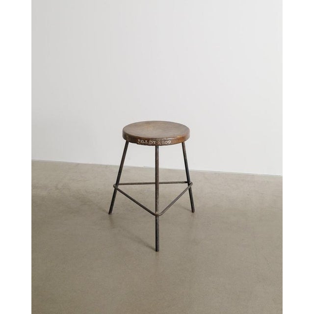 Metal French Mid-Century Wooden Teak & Iron Tripod Stool by Pierre Jeanneret, 1950s For Sale - Image 7 of 7
