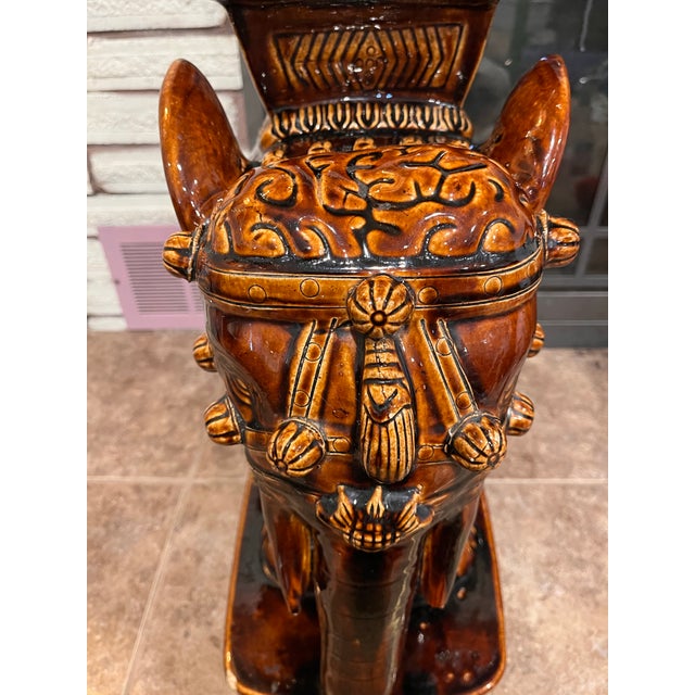 Ceramic Vintage Brown Glazed Ceramic Elephant Garden Stool or Side Table (Single) For Sale - Image 7 of 12